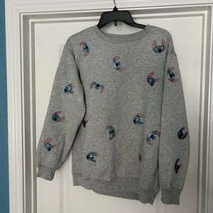 Disney Gray Sweatshirt with Embroidered Stitch Design